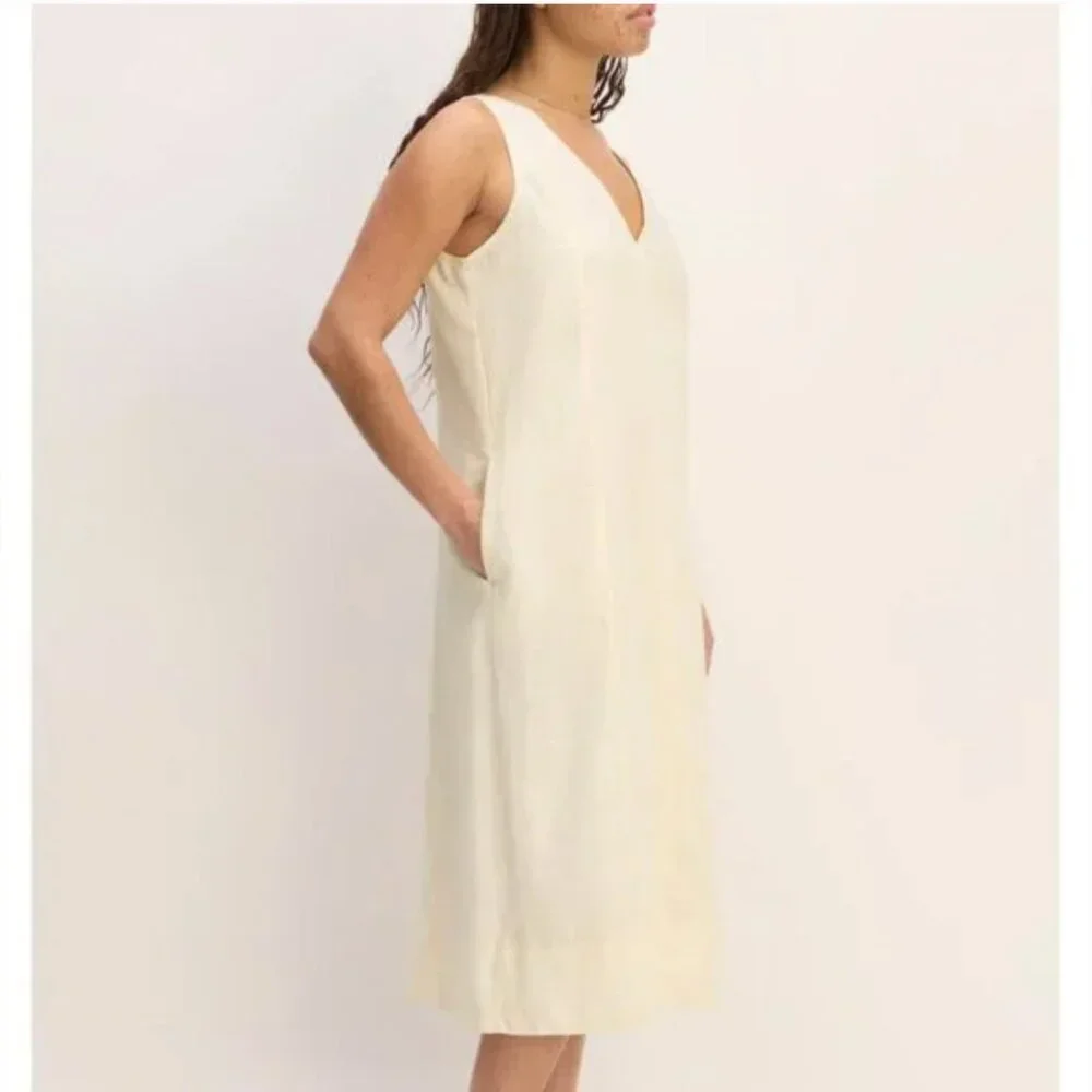 NEW Everlane The Linen V-Neck Midi Dress Womens 2 Bone - Picture 4 of 12